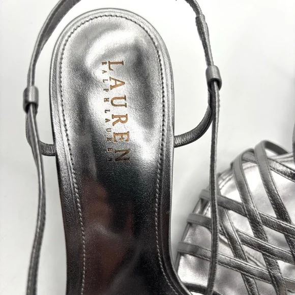 Lauren Ralph Lauren leather upper silver strappy Sling back sandals sz 10B - Picture 7 of 10